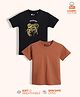 Orange Sugar 100% Cotton Knit Pack Of 2 Half Sleeves Lioness Printed & Solid Tees - Black & Brown