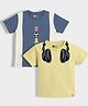 Orange Sugar 100% Cotton Knit Pack Of 2 Half Sleeves Football Embroidered & Headphones Printed Tees - Blue & Yellow