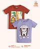Orange Sugar 100% Cotton Knit Pack Of 2 Half Sleeves Animals & Popcorn Printed Tees - Red & Lavender