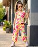 OLLINGTON ST. Co-ord Set Of Cotton Knit Floral Printed Frill Sleeves Top & Culottes Set -  Multicolour