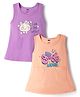 Simply Sinker Knit Sleeveless Floral & Butterfly Printed Frocks Pack of 2 - Peach & Purple