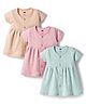 Simply Interlock Knit Half Sleeves Floral & Hearts Printed Frocks Pack of 3 - Pink Sea Green & Cream