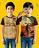 NUSYL Cotton Blend Knit Pack of 2 Half Sleeves Pirate & Space Theme Printed Tees - Brown