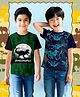 NUSYL Cotton Blend Knit Pack Of 2 Half Sleeves Dinosaurs Printed Tees - Black & Navy Blue