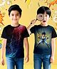 NUSYL Cotton Blend Knit Pack Of 2 Half Sleeves Lightening & Anime Style Character Printed Tee - Black