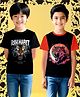 NUSYL Cotton Blend Knit Pack Of 2 Half Sleeves Tiger & Raw Habit Text Printed Tee - Red & Black