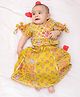 BownBee Pure Cotton Woven Half Sleeves Floral Printed & Lace Embellished Lehenga & Choli Set - Yellow