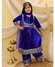 BownBee Velvet Woven Three Fourth Sleeves Floral Embroidered Anarkali Kurti & Salwar With Dupatta Set - Blue