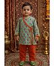 Pspeaches Cotton Woven Full Sleeves Floral Printed Kurta Pyjama Set - Green