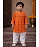 Pspeaches Cotton Woven  Full Sleeves Geometric Printed Kurta Pyjama Set - Orange