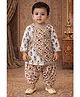 Pspeaches Cotton Woven Full Sleeves Floral Printed Kurta Dhoti Set - Off White