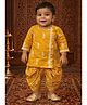 Pspeaches Cotton Woven Full Sleeves Floral Motif Printed Kurta Dhoti Set - Yellow