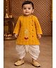 Pspeaches Cotton Woven Full Sleeves Lord Krishna Embroidered Kurta Dhoti Set - Yellow