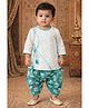 Pspeaches Cotton Woven Full Sleeves Leaves Designed Schiffli Embroidered Kurta & Dhoti Set - White