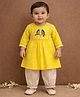 Pspeaches Cotton Woven Full Sleeves Bird Embroidered Kurti & Salwar Set - Yellow