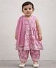 Pspeaches Cotton Woven Sleeveless Leaves Printed Kurti & Salwar With Dupatta Set - Pink