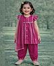 Pspeaches Cotton Woven Frill Sleeves Striped Kurti & Salwar With Dupatta Set - Magenta
