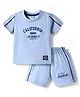 Simply Sinker Knit Half Sleeves Text Printed T-Shirt & Shorts Set - Light Blue