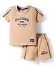 Simply Sinker Knit Half Sleeves Text Printed T-Shirt & Shorts Set - Brown