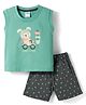 Simply Sinker Knit Sleeveless T-Shirt & Shorts Set with Animal Print - Green