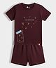 Orange Sugar 100% Cotton Knit Half Sleeves Firefly & Lets Catch Some Text Printed Tee & Shorts Set - Wine