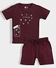 Orange Sugar 100% Cotton Knit Half Sleeves Firefly & Lets Catch Some Text Printed Tee & Shorts Set - Wine