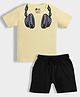Orange Sugar 100% Cotton Knit Half Sleeves Headphones Printed Tee & Shorts Set - Yellow & Black