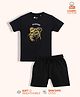 Orange Sugar 100% Cotton Knit Half Sleeves Fearless Text Printed & Lion Embroidered Tee & Shorts Set - Black