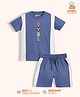 Orange Sugar 100% Cotton Knit Half Sleeves Colour Blocked Goal Text Embroidered Tee & Shorts Set - Blue