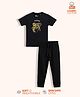 Orange Sugar 100% Cotton Knit Half Sleeves Fearless Text & Lion Embroidered Tee & Pajama Night Suit - Black