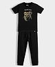 Orange Sugar 100% Cotton Knit Half Sleeves Fearless Text & Lion Embroidered Tee & Pajama Night Suit - Black