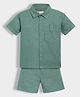 Orange Sugar Cotton Linen Woven Half Sleeves Solid Shirt & Shorts Set - Green