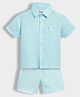 Orange Sugar Cotton Linen Woven Half Sleeves Solid Shirt & Shorts Set - Sky Blue