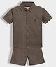 Orange Sugar Cotton Linen Woven Half Sleeves Solid Shirt & Shorts Set - Olive Brown