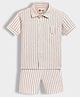 Orange Sugar Cotton Linen Woven Half Sleeves Striped Shirt & Shorts Set - Brown