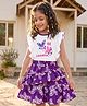 OLLINGTON ST. Cotton Knit Frill Half Sleeves Top With Print & Skirt Set -  White & Purple