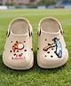 Yellow Bee Cricket Theme Applique Detailed Perforated Slingback Clogs - Beige