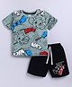 Little Ninja Cotton Knit Half Sleeves Baby Elephant & Typography Printed Tee With Shorts Set - Green