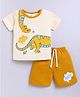 Little Ninja Cotton Knit Half Sleeves Dinosaur Printed Tee & Shorts Set - Mustard
