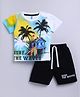 Little Ninja Cotton Knit Half Sleeves Tropical Theme Printed Tee & Shorts Set - White