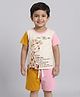 Little Ninja Cotton Knit Half Sleeves Giraffe Printed Colour Blocked Tee & Shorts Set - Pink