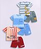 Little Ninja Cotton Knit Pack Of 3 Half Sleeves Striped & Car Printed Tees & Shorts Set - Multi Colour
