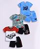 Little Ninja Cotton Knit Pack Of 3 Half Sleeves Car & Typography Printed Tees & Shorts Set - Multi Colour