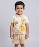 Little Ninja Cotton Knit Half Sleeves Animals Printed Tee &  Shorts Set - Cream