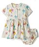 CUCUMBER Interlock Knit Half Sleeves Beach Theme Printed Frock With Bloomer - Multicolour