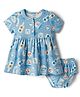 CUCUMBER Interlock Knit Half Sleeves Nautical Theme Printed Frock With Bloomer - Light Blue