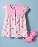 CUCUMBER Interlock Knit Cap Sleeves Frock With Candy Print & Bloomer - Pink