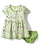 CUCUMBER Interlock Knit Cap Sleeves Frock With Toys Print & Bloomer - Light Green