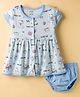 CUCUMBER Interlock Knit Sleeveless Kitty Printed Frock with Bloomer - Light Blue