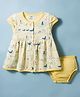 CUCUMBER Interlock Knit Sleeveless Pond Printed Frock with Bloomer - Lemon